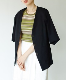 Birthday room | リネンタッチノーカラー3つボタンジャケット(ノーカラージャケット)