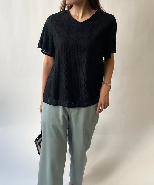 A/C DESIGN BY ALPHA CUBIC(エーシーデザインバイアルファキュービック)の「レース重ねTブラウス(Tシャツ/カットソー・レディース・ブラック/ホワイト/グリーン・LL/L/M)」の3枚目の写真