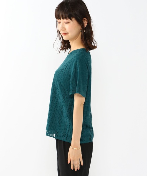 A/C DESIGN BY ALPHA CUBIC(エーシーデザインバイアルファキュービック)の「レース重ねTブラウス(Tシャツ/カットソー・レディース・ブラック/ホワイト/グリーン・LL/L/M)」の7枚目の写真
