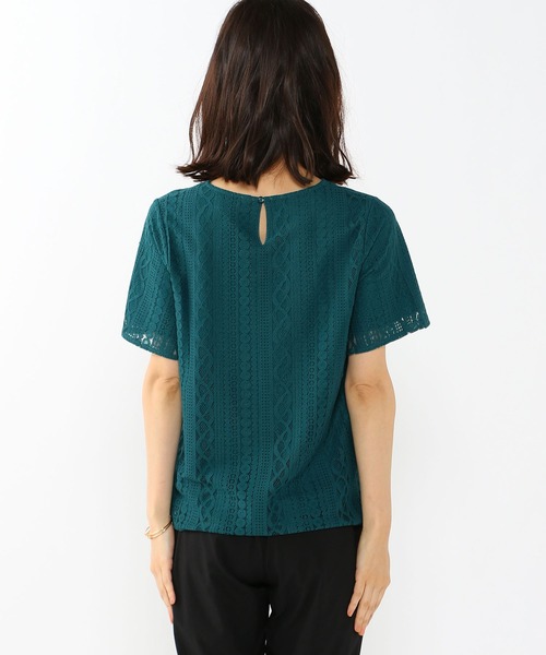 A/C DESIGN BY ALPHA CUBIC(エーシーデザインバイアルファキュービック)の「レース重ねTブラウス(Tシャツ/カットソー・レディース・ブラック/ホワイト/グリーン・LL/L/M)」の4枚目の写真