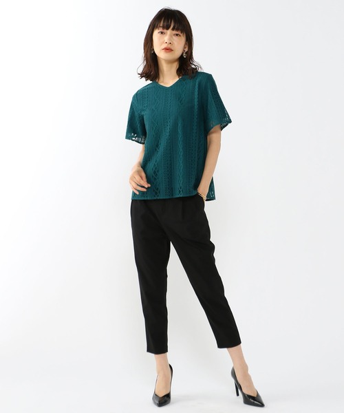 A/C DESIGN BY ALPHA CUBIC(エーシーデザインバイアルファキュービック)の「レース重ねTブラウス(Tシャツ/カットソー・レディース・ブラック/ホワイト/グリーン・LL/L/M)」の8枚目の写真