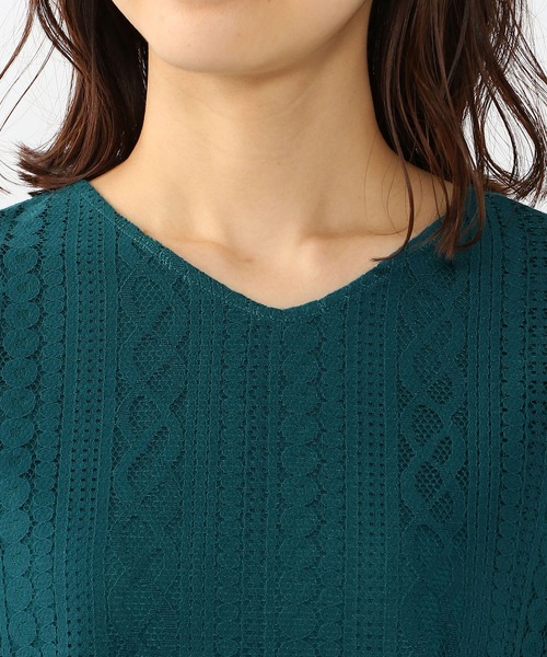 A/C DESIGN BY ALPHA CUBIC(エーシーデザインバイアルファキュービック)の「レース重ねTブラウス(Tシャツ/カットソー・レディース・ブラック/ホワイト/グリーン・LL/L/M)」の9枚目の写真