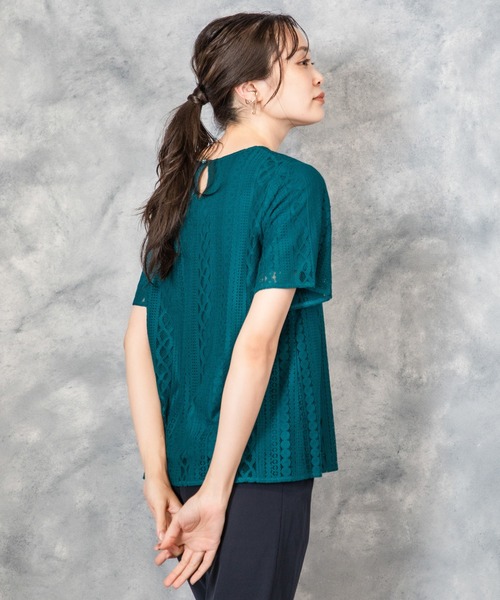 A/C DESIGN BY ALPHA CUBIC(エーシーデザインバイアルファキュービック)の「レース重ねTブラウス(Tシャツ/カットソー・レディース・ブラック/ホワイト/グリーン・LL/L/M)」の18枚目の写真