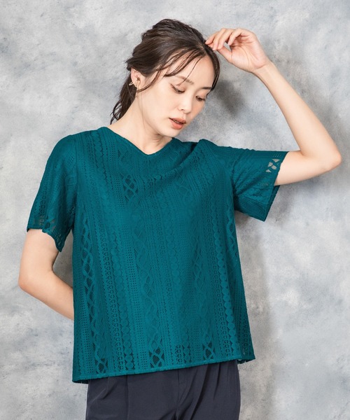 A/C DESIGN BY ALPHA CUBIC(エーシーデザインバイアルファキュービック)の「レース重ねTブラウス(Tシャツ/カットソー・レディース・ブラック/ホワイト/グリーン・LL/L/M)」の16枚目の写真