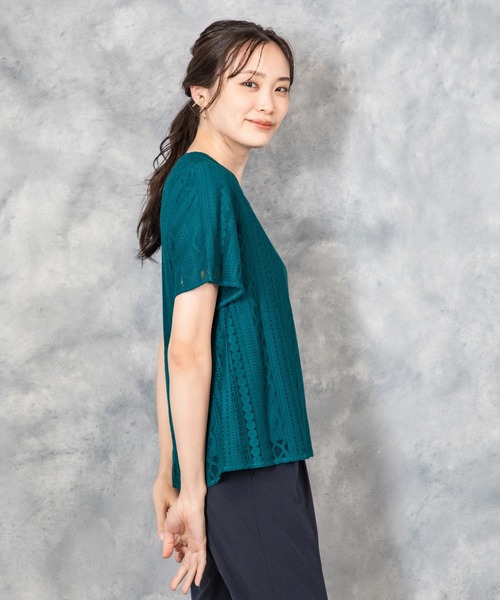 A/C DESIGN BY ALPHA CUBIC(エーシーデザインバイアルファキュービック)の「レース重ねTブラウス(Tシャツ/カットソー・レディース・ブラック/ホワイト/グリーン・LL/L/M)」の17枚目の写真