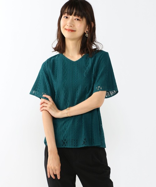 A/C DESIGN BY ALPHA CUBIC(エーシーデザインバイアルファキュービック)の「レース重ねTブラウス(Tシャツ/カットソー・レディース・ブラック/ホワイト/グリーン・LL/L/M)」の21枚目の写真