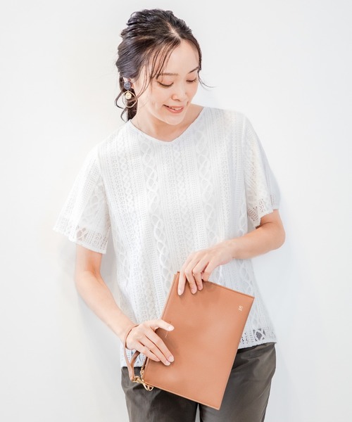 A/C DESIGN BY ALPHA CUBIC(エーシーデザインバイアルファキュービック)の「レース重ねTブラウス(Tシャツ/カットソー・レディース・ブラック/ホワイト/グリーン・LL/L/M)」の13枚目の写真