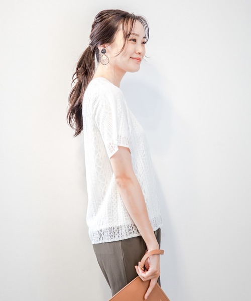 A/C DESIGN BY ALPHA CUBIC(エーシーデザインバイアルファキュービック)の「レース重ねTブラウス(Tシャツ/カットソー・レディース・ブラック/ホワイト/グリーン・LL/L/M)」の14枚目の写真