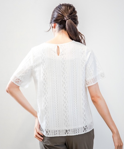 A/C DESIGN BY ALPHA CUBIC(エーシーデザインバイアルファキュービック)の「レース重ねTブラウス(Tシャツ/カットソー・レディース・ブラック/ホワイト/グリーン・LL/L/M)」の15枚目の写真