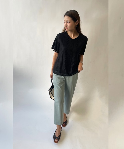 A/C DESIGN BY ALPHA CUBIC(エーシーデザインバイアルファキュービック)の「レース重ねTブラウス(Tシャツ/カットソー・レディース・ブラック/ホワイト/グリーン・LL/L/M)」の22枚目の写真