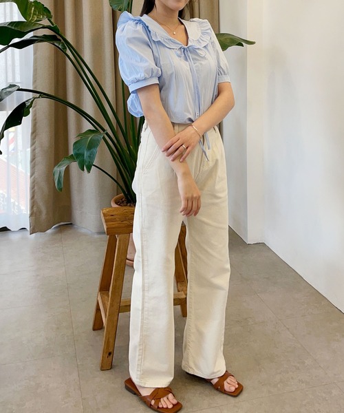 CEMONEMO（セモネモ）の「ハイウエスト タック ワイドパンツ（その他パンツ・レディース・インディゴブルー/アイボリー/ブラック・S/M）」の7枚目の写真