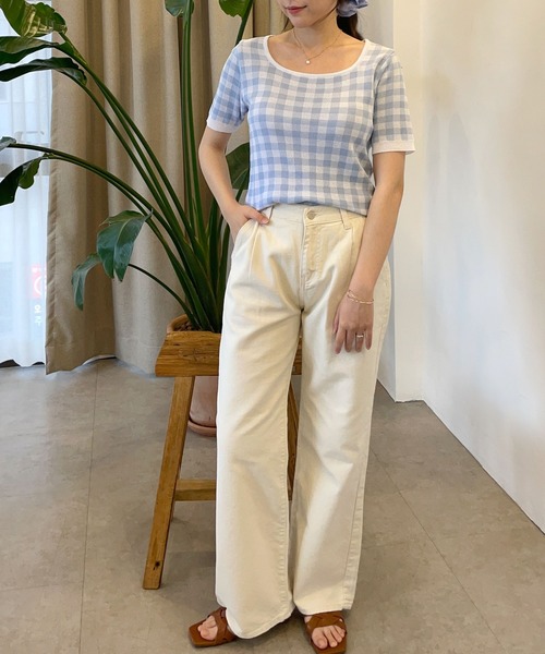 CEMONEMO（セモネモ）の「ハイウエスト タック ワイドパンツ（その他パンツ・レディース・インディゴブルー/アイボリー/ブラック・S/M）」の10枚目の写真