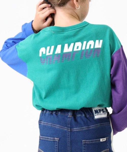 Champion(チャンピオン)の「【Champion】バックプリントロンT(Tシャツ/カットソー・キッズ・ブラック/ブルー/ベージュ/グリーン・105/140/130/120)」の3枚目の写真
