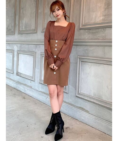 RESEXXY（リゼクシー）の「異素材ドッキングミニワンピース（ワンピース・レディース・ブラック/ベージュ/ブラウン・FREE）」の11枚目の写真