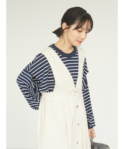 Green　Parks（グリーンパークス）の「【WEB限定】配色ステッチジャンスカ＊（ジャンパースカート・レディース・アイボリー・FREE）」の5枚目の写真