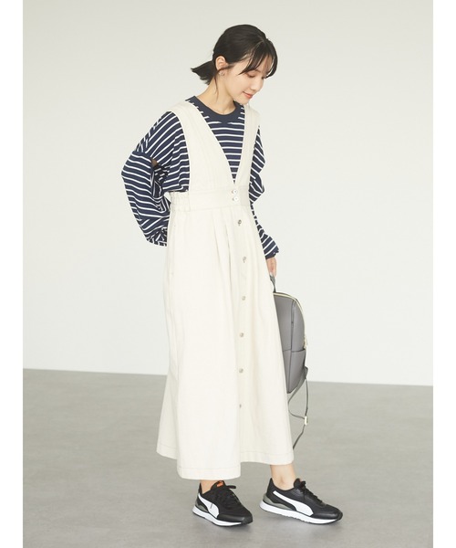 Green　Parks（グリーンパークス）の「【WEB限定】配色ステッチジャンスカ＊（ジャンパースカート・レディース・アイボリー・FREE）」の4枚目の写真