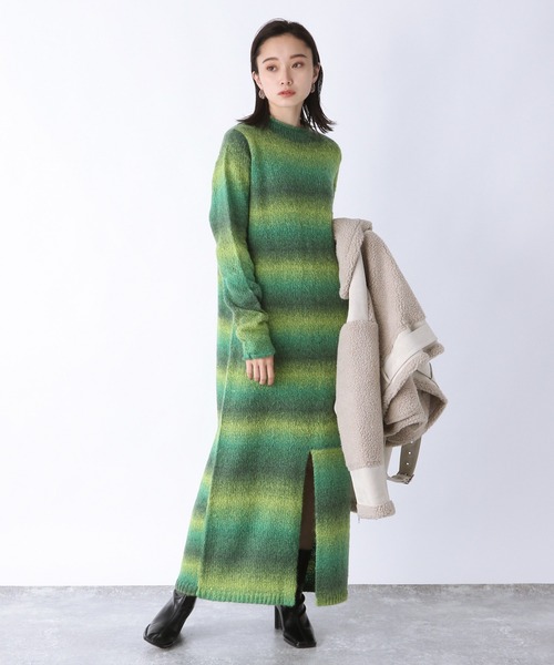 JEANASIS（ジーナシス）の「3.5Gカラーモヘヤスペースダイワンピース/239340（ワンピース・レディース・オレンジ系その他/グリーン系その他・FREE）」の4枚目の写真