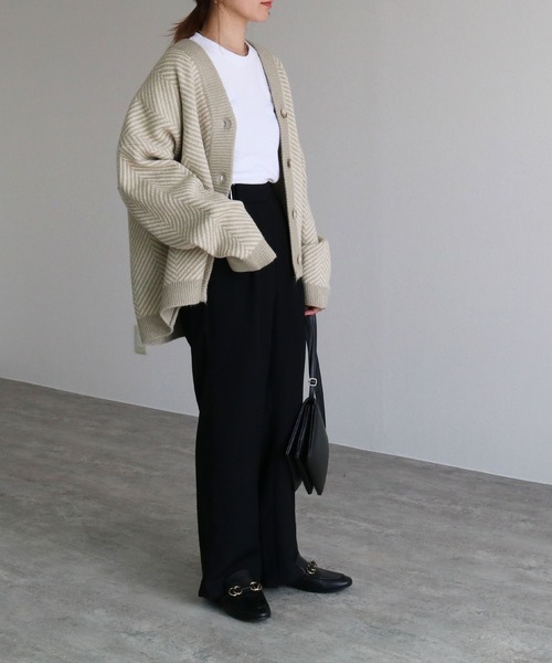 reca（レカ）の「ヘリンボーンニットカーディガン（カーディガン/ボレロ・レディース・ライトグレー/ブラック・FREE）」の6枚目の写真