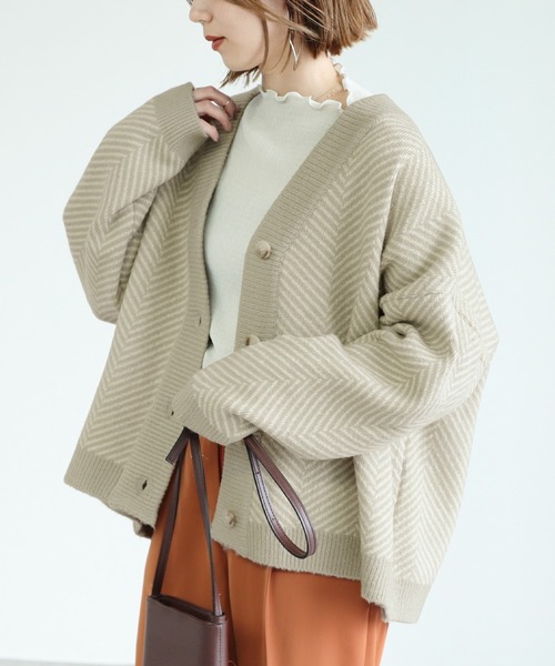 reca（レカ）の「ヘリンボーンニットカーディガン（カーディガン/ボレロ・レディース・ライトグレー/ブラック・FREE）」の13枚目の写真