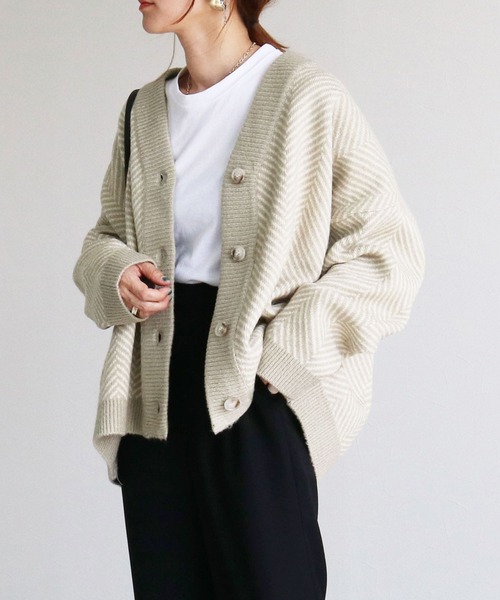 reca（レカ）の「ヘリンボーンニットカーディガン（カーディガン/ボレロ・レディース・ライトグレー/ブラック・FREE）」の12枚目の写真