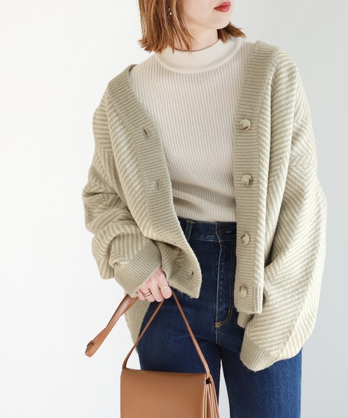 reca（レカ）の「ヘリンボーンニットカーディガン（カーディガン/ボレロ・レディース・ライトグレー/ブラック・FREE）」の7枚目の写真