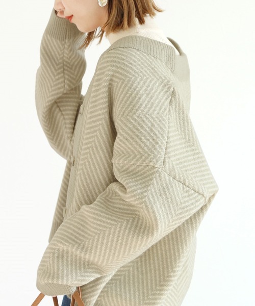 reca（レカ）の「ヘリンボーンニットカーディガン（カーディガン/ボレロ・レディース・ライトグレー/ブラック・FREE）」の8枚目の写真