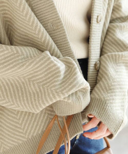 reca（レカ）の「ヘリンボーンニットカーディガン（カーディガン/ボレロ・レディース・ライトグレー/ブラック・FREE）」の9枚目の写真