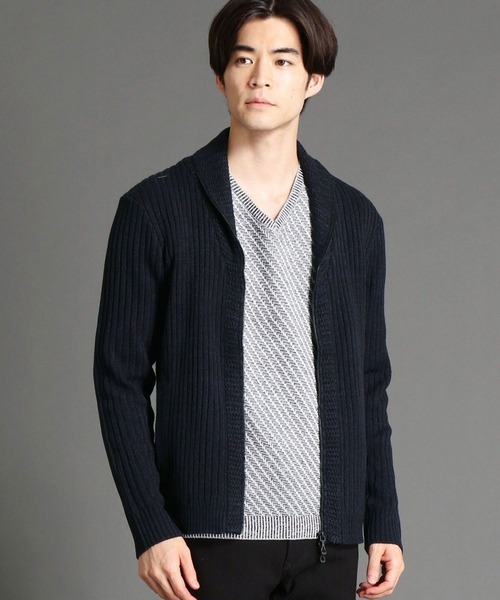 HIDEAWAYS NICOLE（ハイダウェイニコル）の「ショ－ルカラ－ジップカーディガン（カーディガン/ボレロ・メンズ・ホワイト×ライトグレー/ブラック×ホワイト/ネイビー系/レッド系その他・MEDIUM/LARGE/X-LARGE）」の3枚目の写真