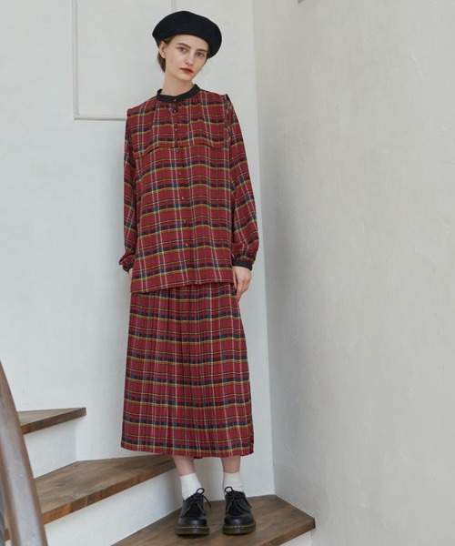 新品】idem セーラーカラーチェックブラウス+プリーツスカート 