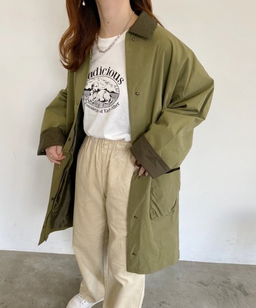 nemne store(ネンネストア)の「こっくりカラーの配色ステンカラーコート(ステンカラーコート・レディース・カーキ/ブラック/ベージュ・フリー)」の3枚目の写真
