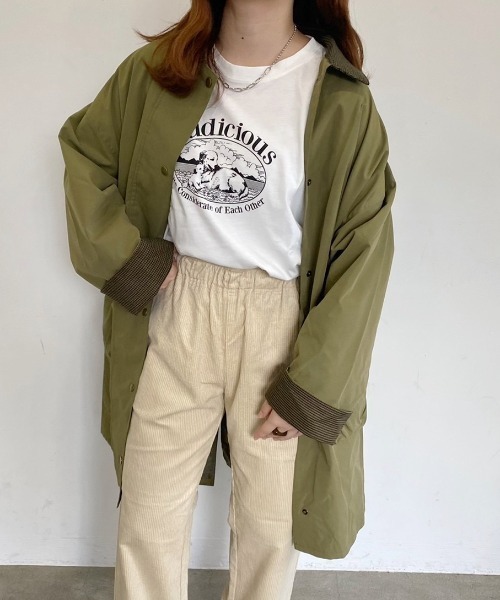 nemne store(ネンネストア)の「こっくりカラーの配色ステンカラーコート(ステンカラーコート・レディース・カーキ/ブラック/ベージュ・フリー)」の4枚目の写真