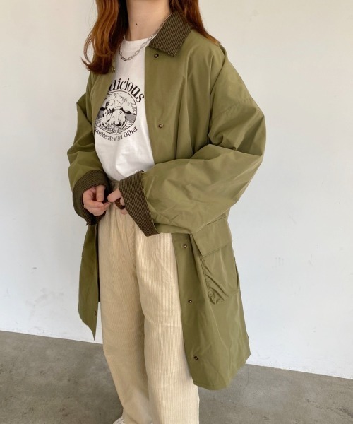 nemne store(ネンネストア)の「こっくりカラーの配色ステンカラーコート(ステンカラーコート・レディース・カーキ/ブラック/ベージュ・フリー)」の5枚目の写真