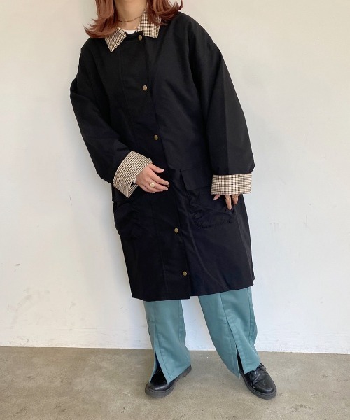 nemne store(ネンネストア)の「こっくりカラーの配色ステンカラーコート(ステンカラーコート・レディース・カーキ/ブラック/ベージュ・フリー)」の8枚目の写真