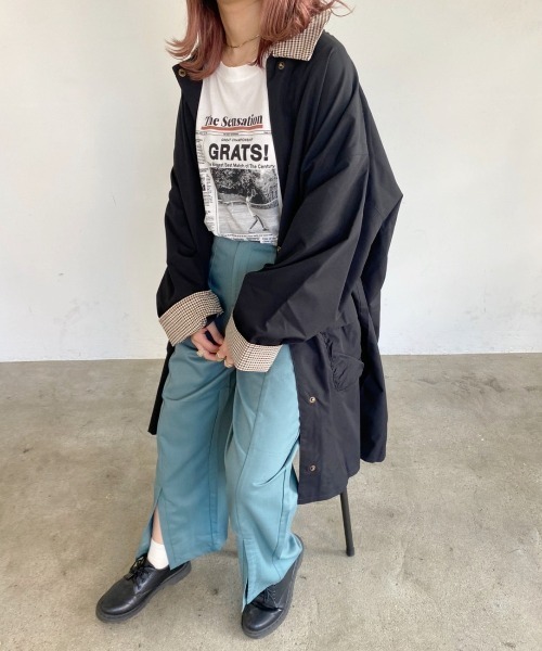 nemne store(ネンネストア)の「こっくりカラーの配色ステンカラーコート(ステンカラーコート・レディース・カーキ/ブラック/ベージュ・フリー)」の14枚目の写真