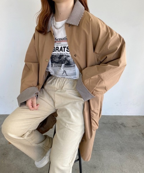 nemne store(ネンネストア)の「こっくりカラーの配色ステンカラーコート(ステンカラーコート・レディース・カーキ/ブラック/ベージュ・フリー)」の9枚目の写真