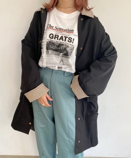 nemne store(ネンネストア)の「こっくりカラーの配色ステンカラーコート(ステンカラーコート・レディース・カーキ/ブラック/ベージュ・フリー)」の7枚目の写真