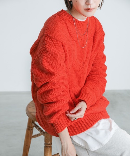 select MOCA(セレクトモカ)の「2021 AW クルーネックフィッシュボーンニット(ニット/セーター・レディース・アイボリー/オレンジ/ブルー・FREE)」の3枚目の写真
