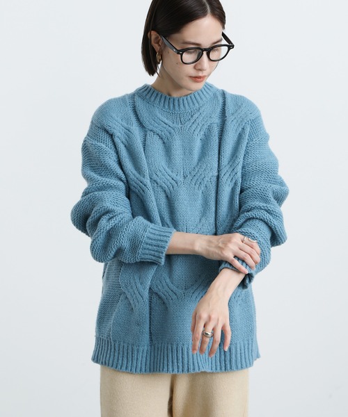 select MOCA(セレクトモカ)の「2021 AW クルーネックフィッシュボーンニット(ニット/セーター・レディース・アイボリー/オレンジ/ブルー・FREE)」の2枚目の写真