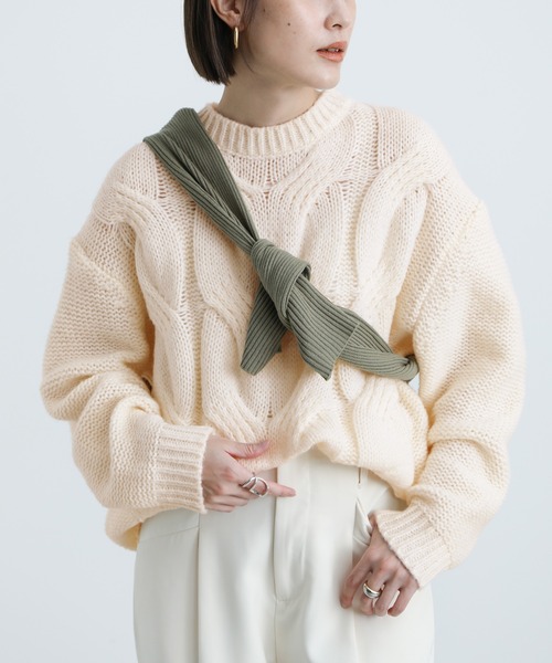 select MOCA(セレクトモカ)の「2021 AW クルーネックフィッシュボーンニット(ニット/セーター・レディース・アイボリー/オレンジ/ブルー・FREE)」の7枚目の写真