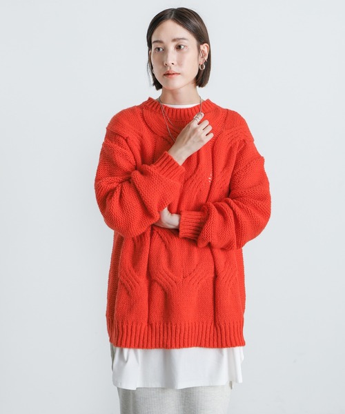 select MOCA(セレクトモカ)の「2021 AW クルーネックフィッシュボーンニット(ニット/セーター・レディース・アイボリー/オレンジ/ブルー・FREE)」の13枚目の写真