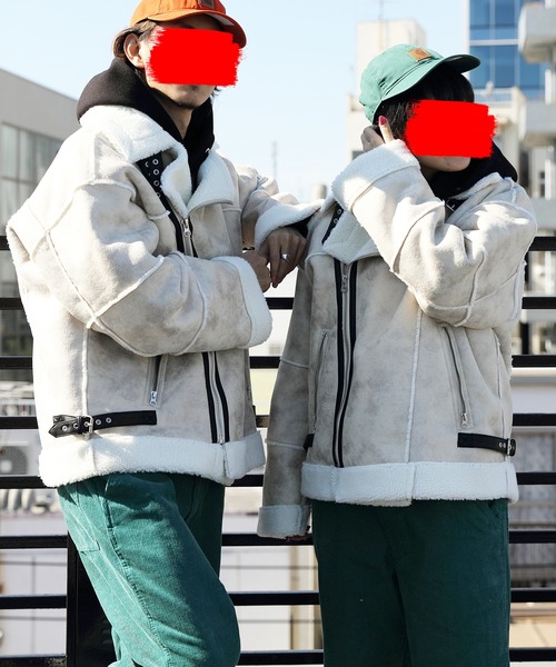 ８(eight)（エイト）の「フェイクムートンワイドライダースジャケット（ムートンコート・メンズ・ブラック/アイボリー/ベージュ・LARGE/MEDIUM）」の20枚目の写真