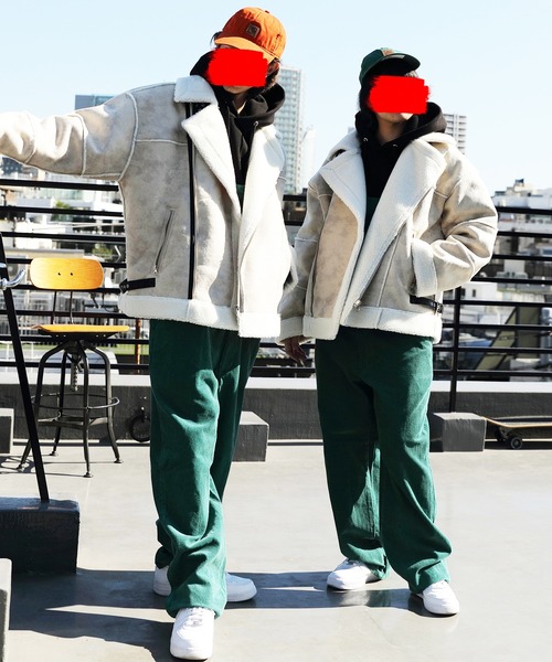 ８(eight)（エイト）の「フェイクムートンワイドライダースジャケット（ムートンコート・メンズ・ブラック/アイボリー/ベージュ・LARGE/MEDIUM）」の15枚目の写真