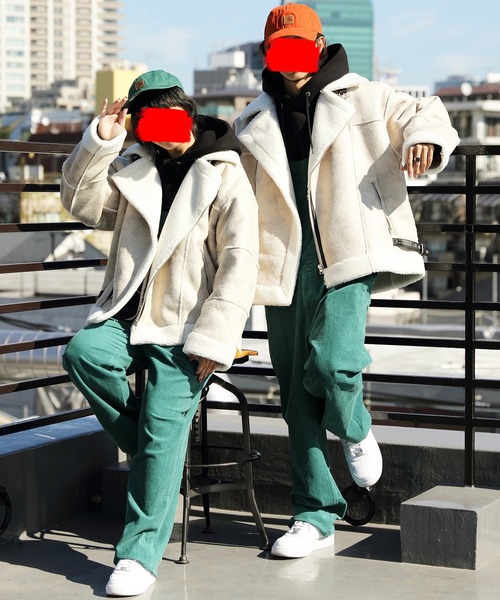 ８(eight)（エイト）の「フェイクムートンワイドライダースジャケット（ムートンコート・メンズ・ブラック/アイボリー/ベージュ・LARGE/MEDIUM）」の10枚目の写真