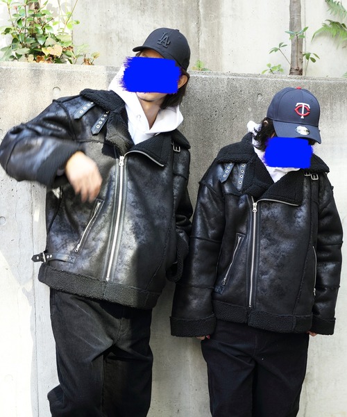 ８(eight)（エイト）の「フェイクムートンワイドライダースジャケット（ムートンコート・メンズ・ブラック/アイボリー/ベージュ・LARGE/MEDIUM）」の5枚目の写真