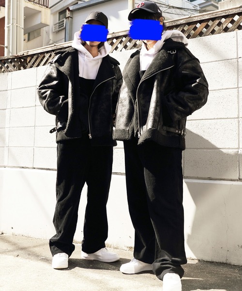 ８(eight)（エイト）の「フェイクムートンワイドライダースジャケット（ムートンコート・メンズ・ブラック/アイボリー/ベージュ・LARGE/MEDIUM）」の16枚目の写真