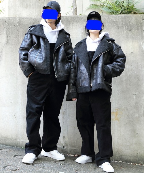 ８(eight)（エイト）の「フェイクムートンワイドライダースジャケット（ムートンコート・メンズ・ブラック/アイボリー/ベージュ・LARGE/MEDIUM）」の22枚目の写真