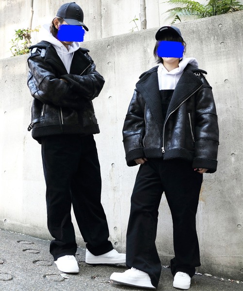 ８(eight)（エイト）の「フェイクムートンワイドライダースジャケット（ムートンコート・メンズ・ブラック/アイボリー/ベージュ・LARGE/MEDIUM）」の11枚目の写真