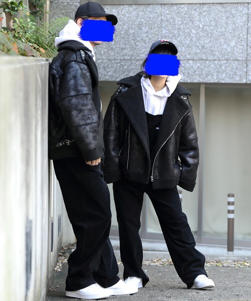 ８(eight)（エイト）の「フェイクムートンワイドライダースジャケット（ムートンコート・メンズ・ブラック/アイボリー/ベージュ・LARGE/MEDIUM）」の17枚目の写真