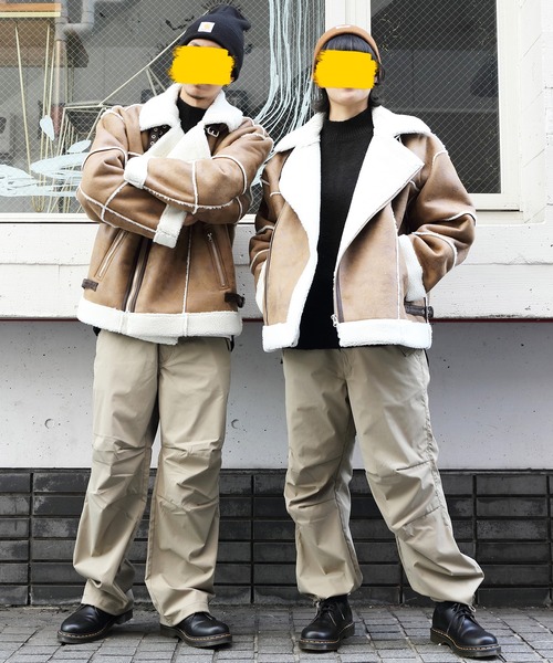 ８(eight)（エイト）の「フェイクムートンワイドライダースジャケット（ムートンコート・メンズ・ブラック/アイボリー/ベージュ・LARGE/MEDIUM）」の18枚目の写真