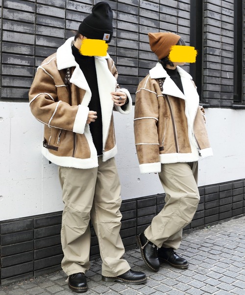 ８(eight)（エイト）の「フェイクムートンワイドライダースジャケット（ムートンコート・メンズ・ブラック/アイボリー/ベージュ・LARGE/MEDIUM）」の13枚目の写真